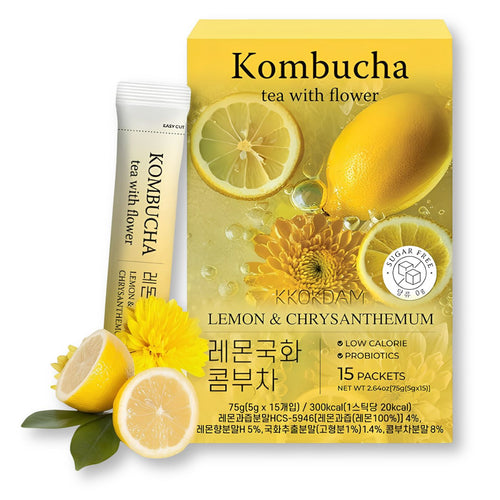 Lemon and chrysanthemum flower kombucha tea