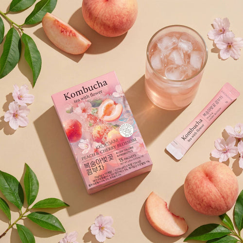 Peach and cherry blossom flower kombucha tea