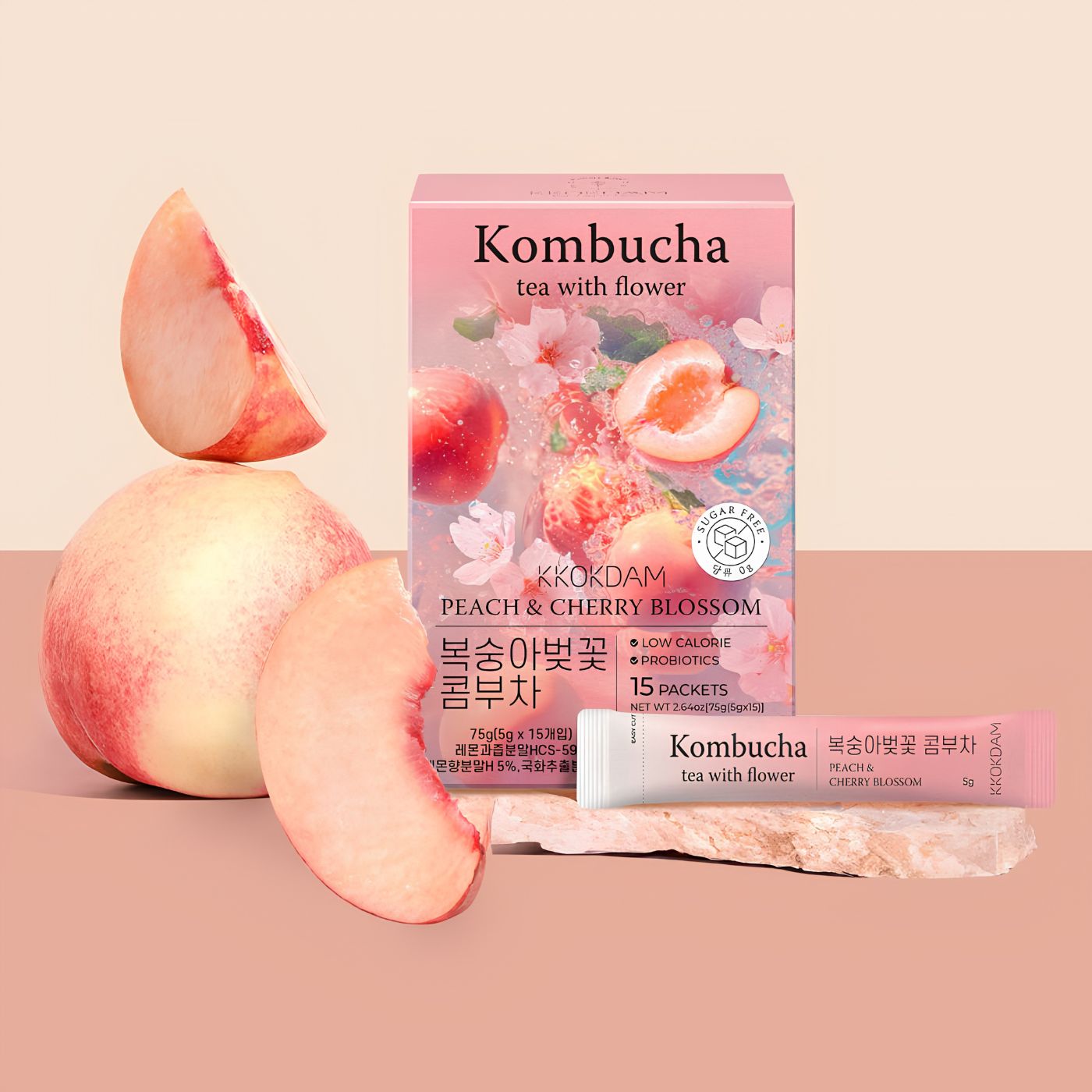 Korean peach cherry blossom kombucha drink