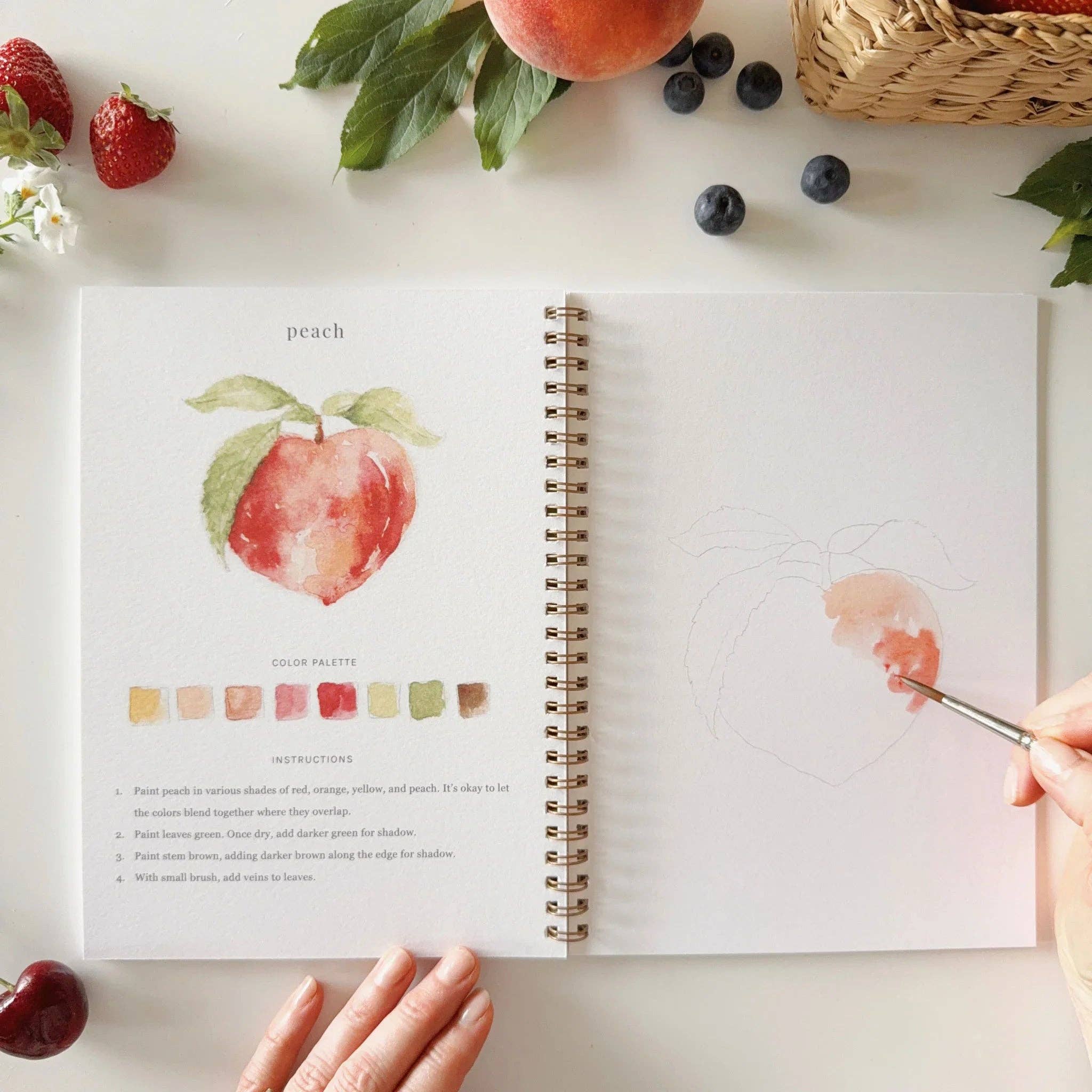 Watercolor fruit painting with instructions