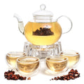 Clear borosilicate glass teapot with cups set