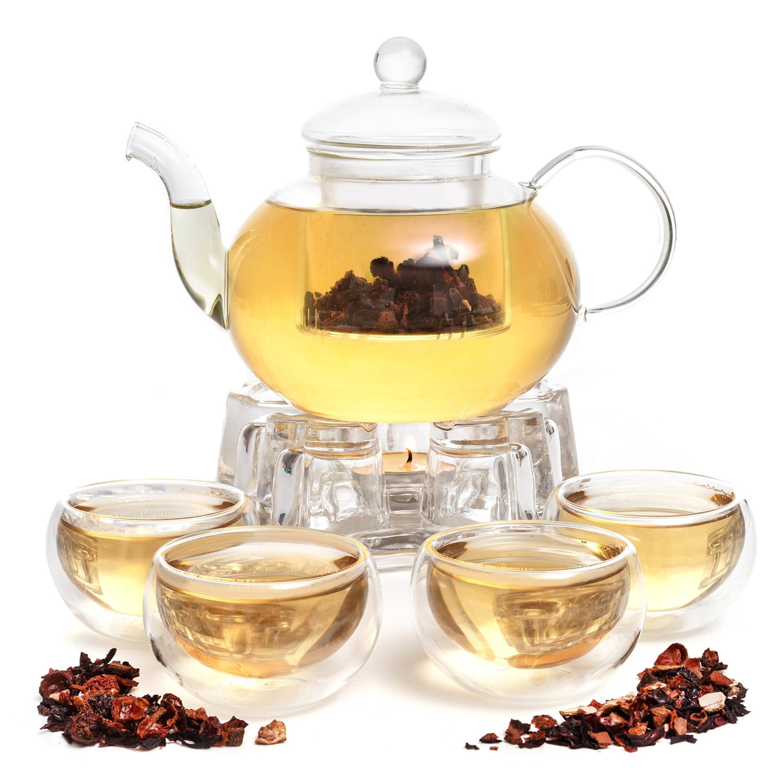 Clear borosilicate glass teapot with cups set