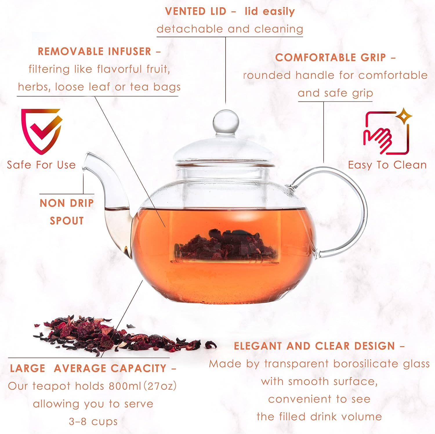 Clear borosilicate glass teapot with cups set description