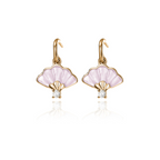 Floral Fan Dangle Earrings Gold with Pink Mother of Pearl Front - Shen Yun Collections
