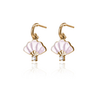 Floral Fan Dangle Earrings Gold with Pink Mother of Pearl Side - Shen Yun Collections