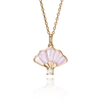 Floral Fan Necklace Gold with Pink Mother of Pearl Front View - Shen Yun Collections