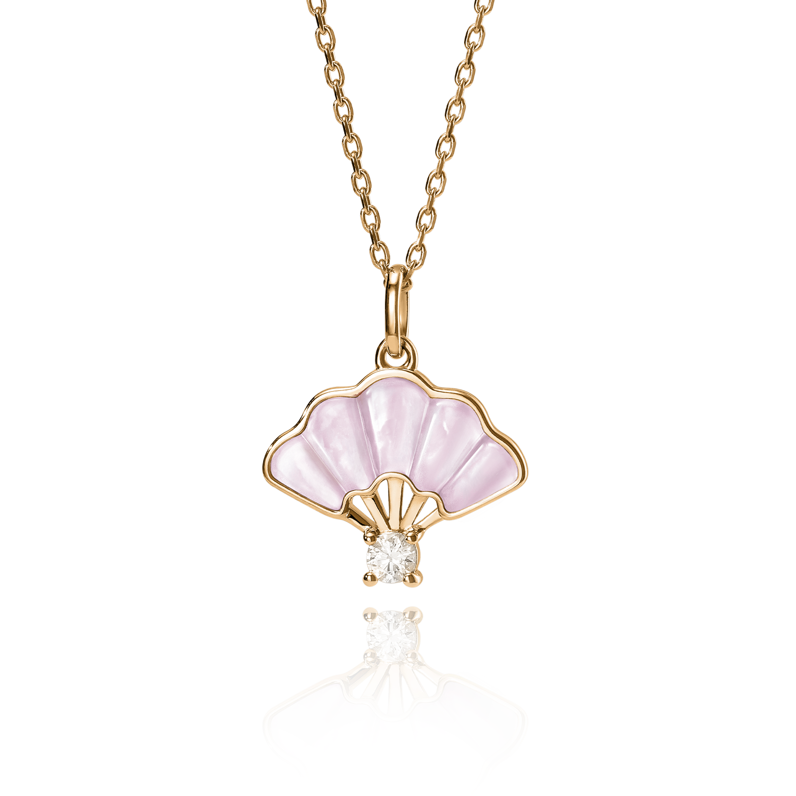 Floral Fan Necklace Gold with Pink Mother of Pearl Front View - Shen Yun Collections