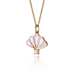 Floral Fan Necklace Gold with Pink Mother of Pearl Side View - Shen Yun Collections
