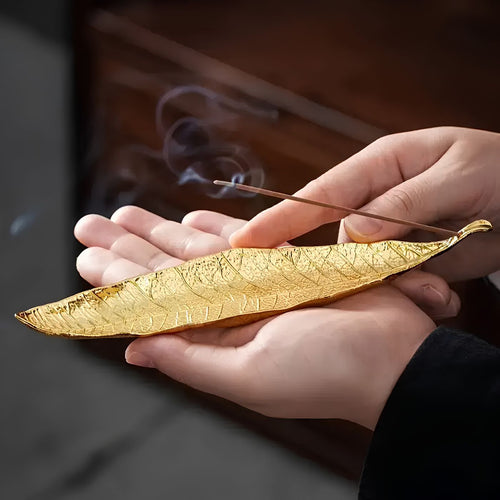 Gold metal leaf incense burner