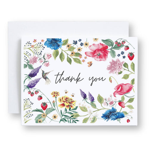 Hand painted botanical thank you card watercolor flowers