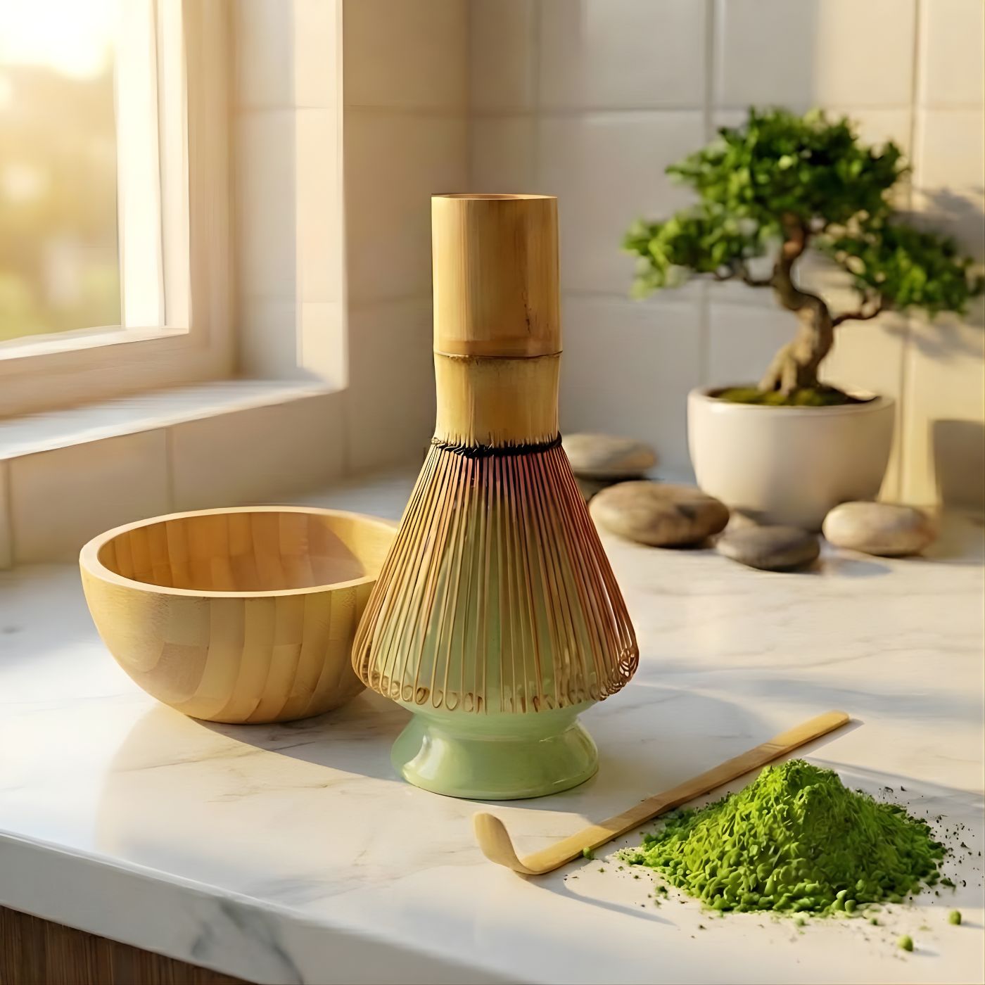 Bamboo spoon scraper with matcha tea tools