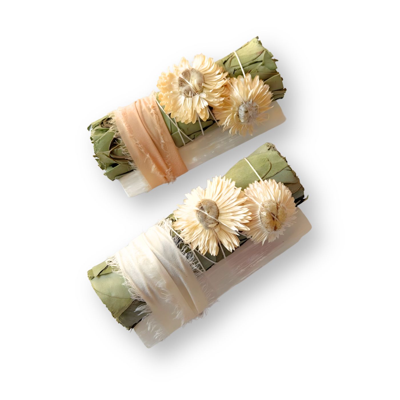 Floral sage smudge stick with eucalyptus and selenite