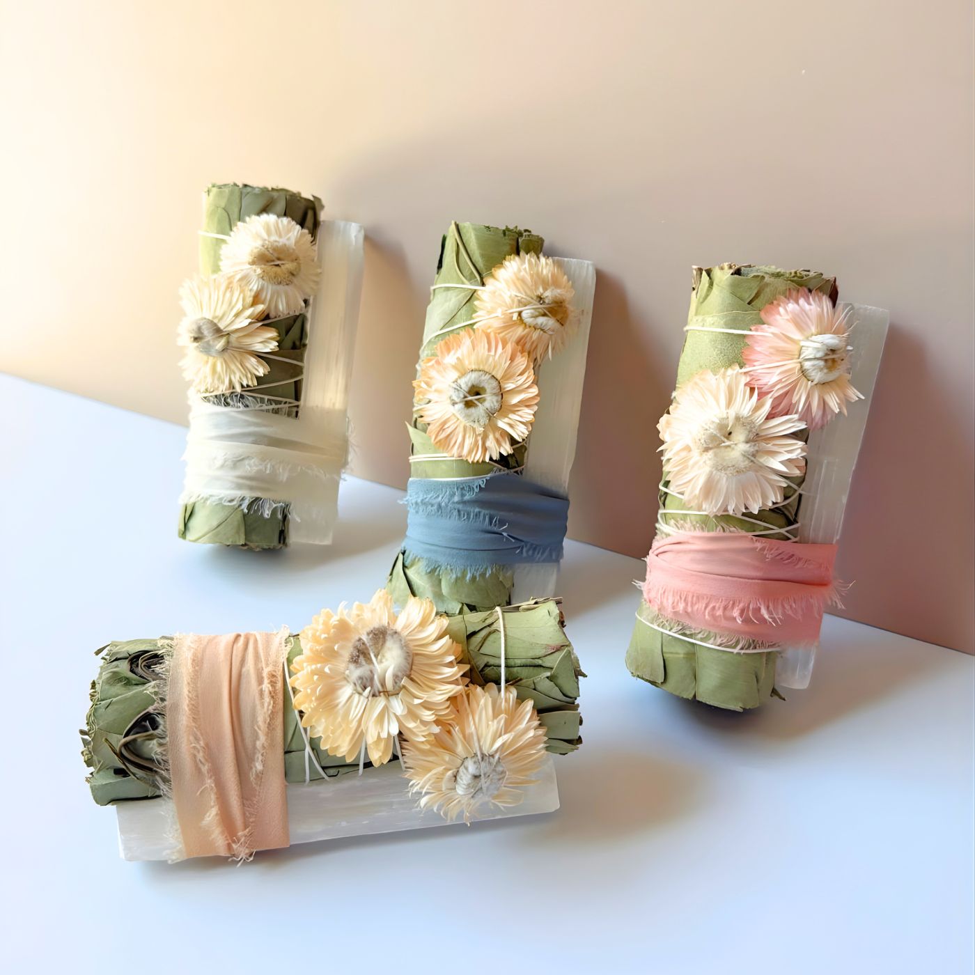 Healing sage smudge bundle with different wildflowers