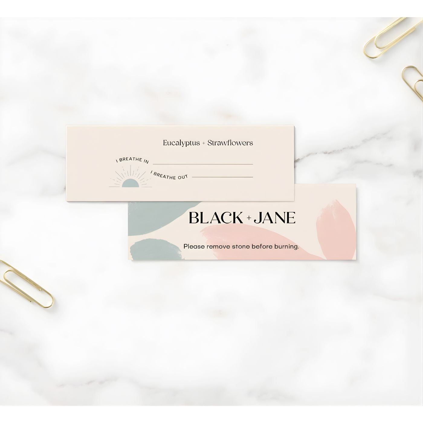 White selenite crystal on smudge stick packaging