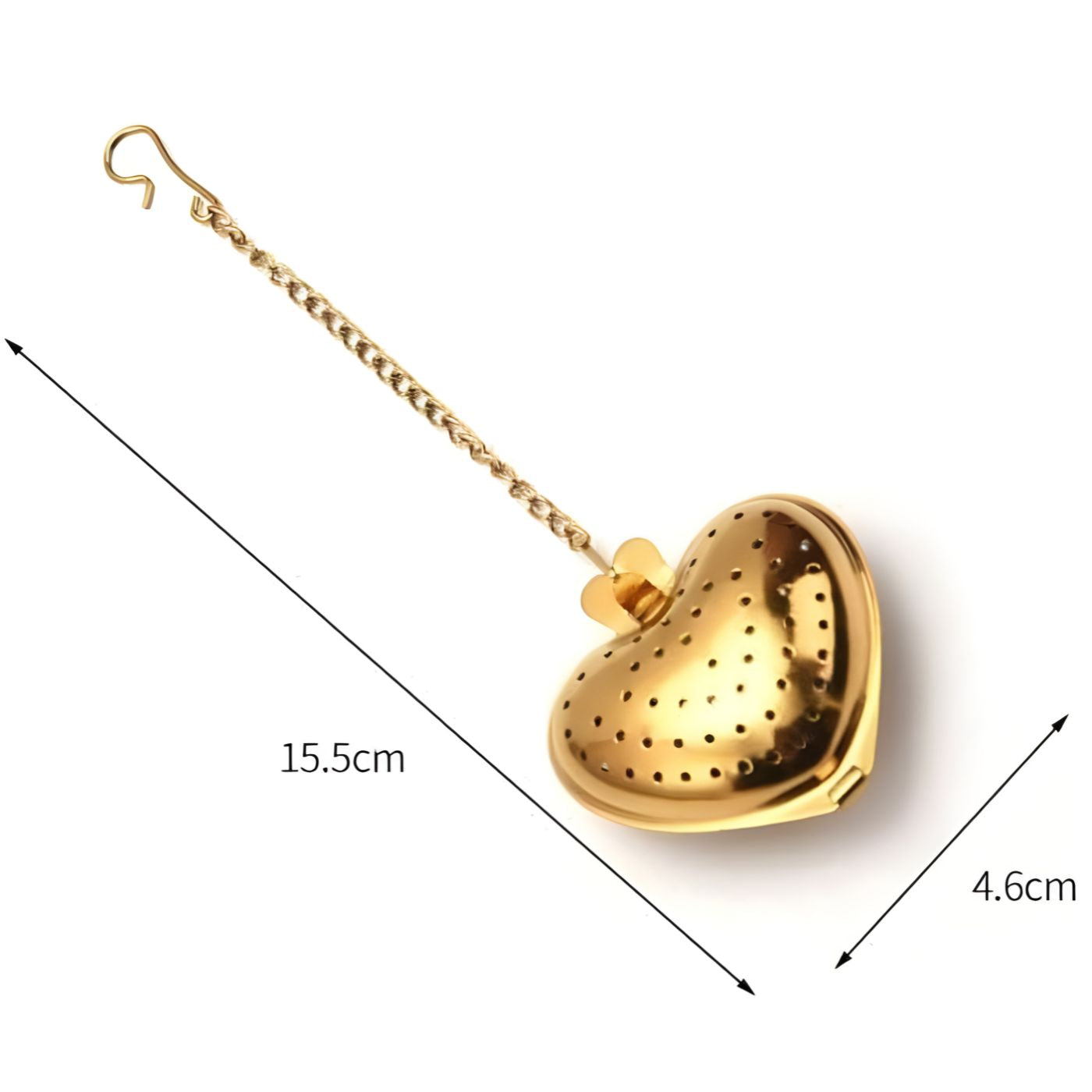 Heart-shaped gold stainless steel loose leaf tea infuser length