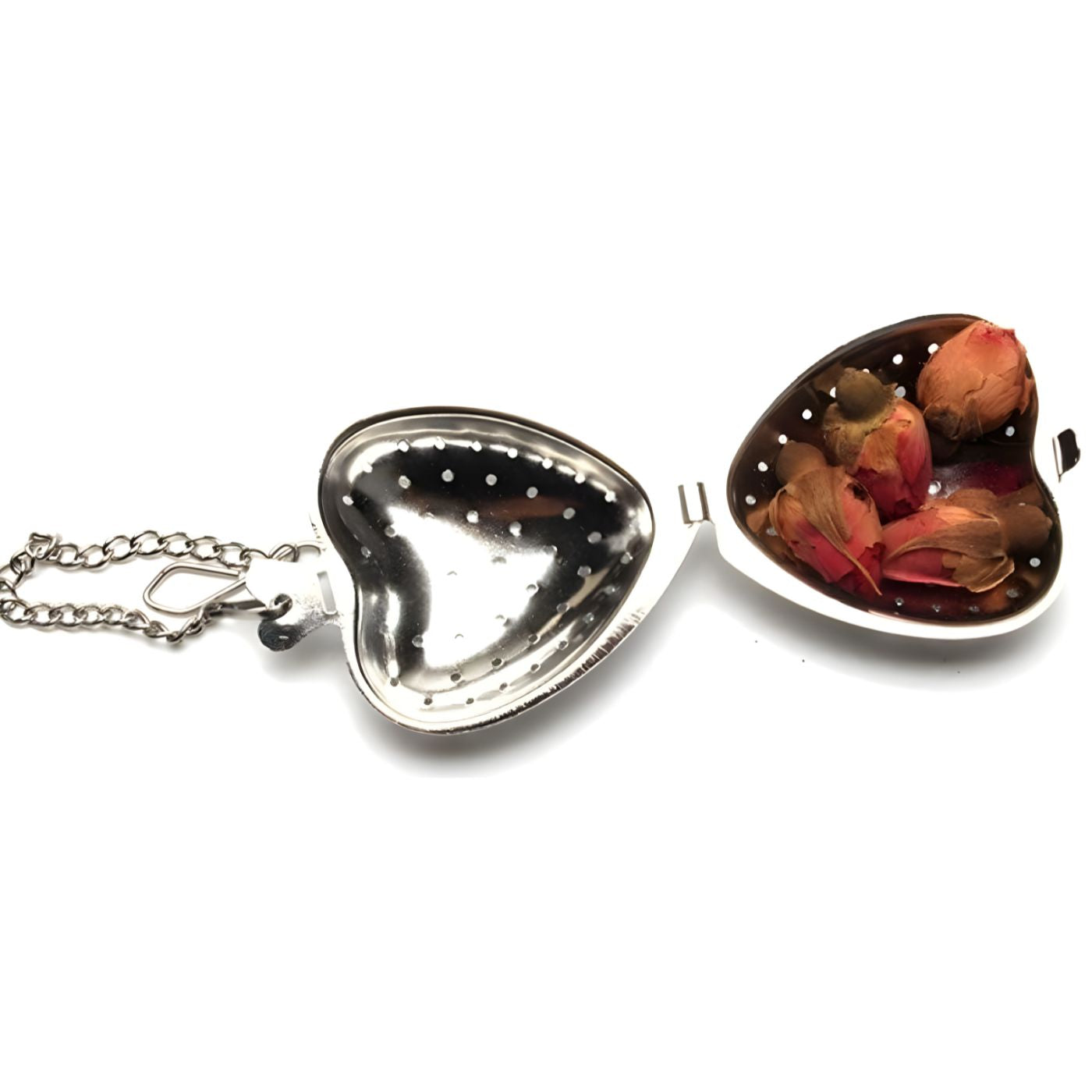 Open heart tea ball with rose buds