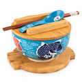 Japanese Koi Fish porcelain bowl set with bamboo lid and chopsticks