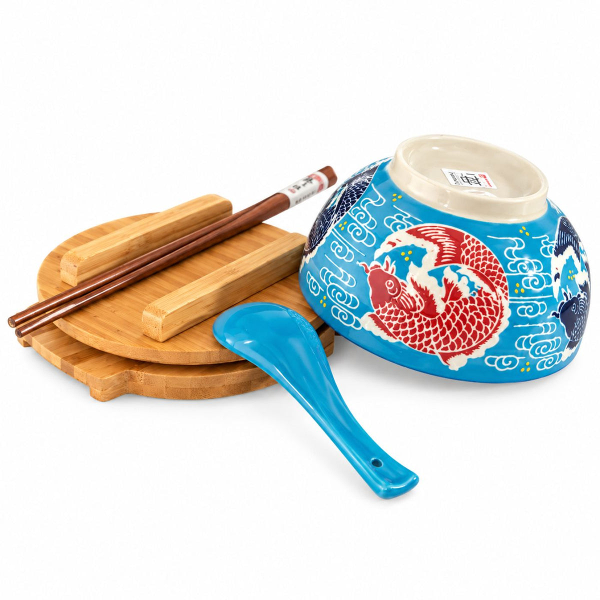 Koi bowl set with chopsticks, spoon and trivet