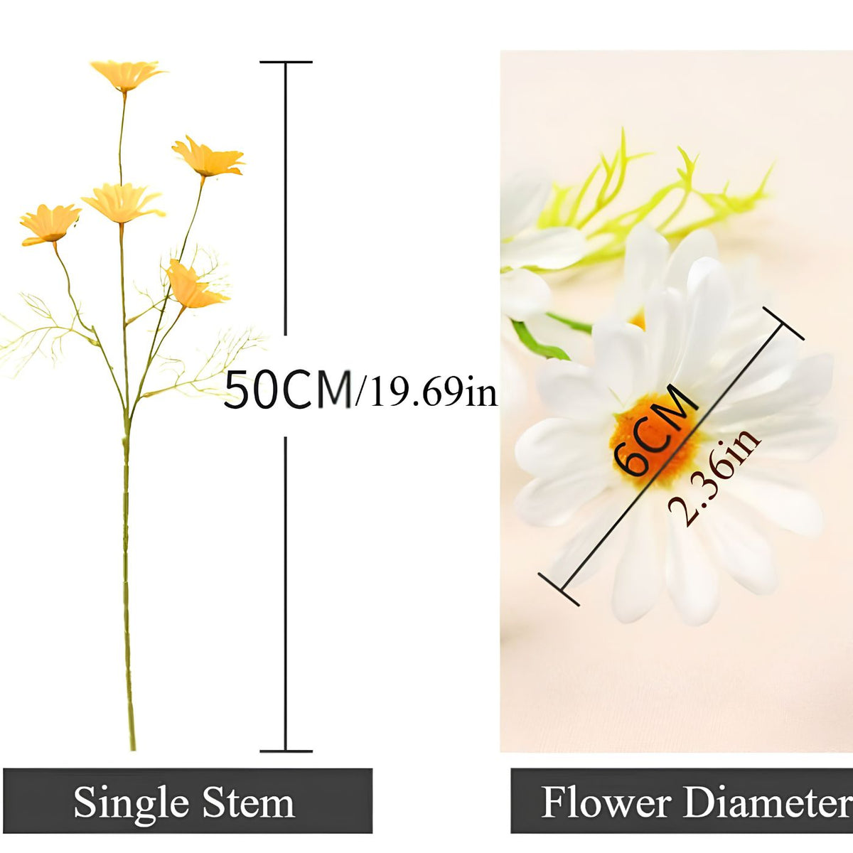 Artificial daisy floral stem size