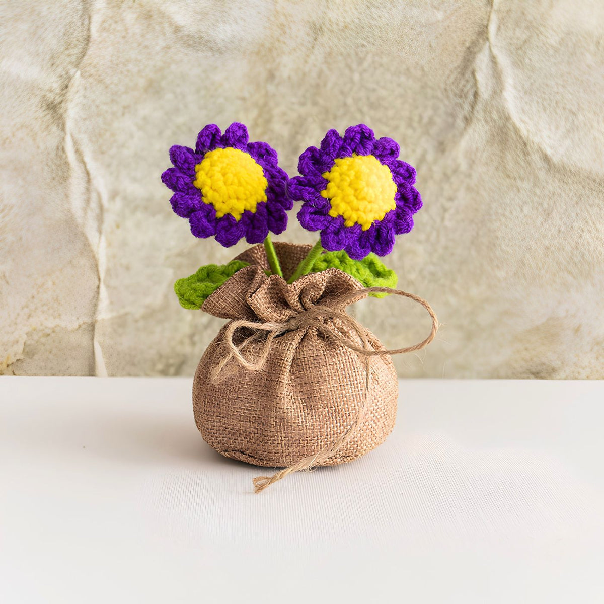 Double-headed crochet daisy décor purple