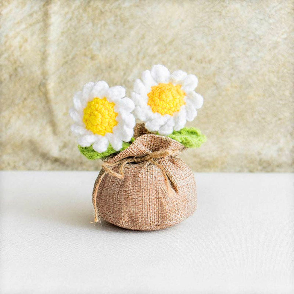 Double-headed crochet daisy décor