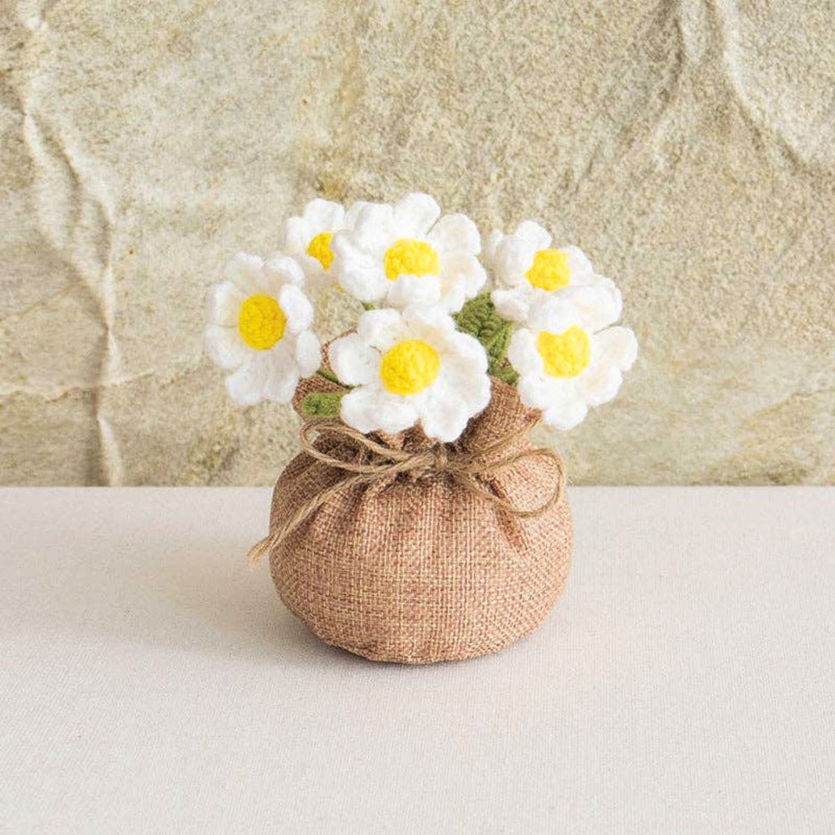 Handmade potted crochet flower multi-headed