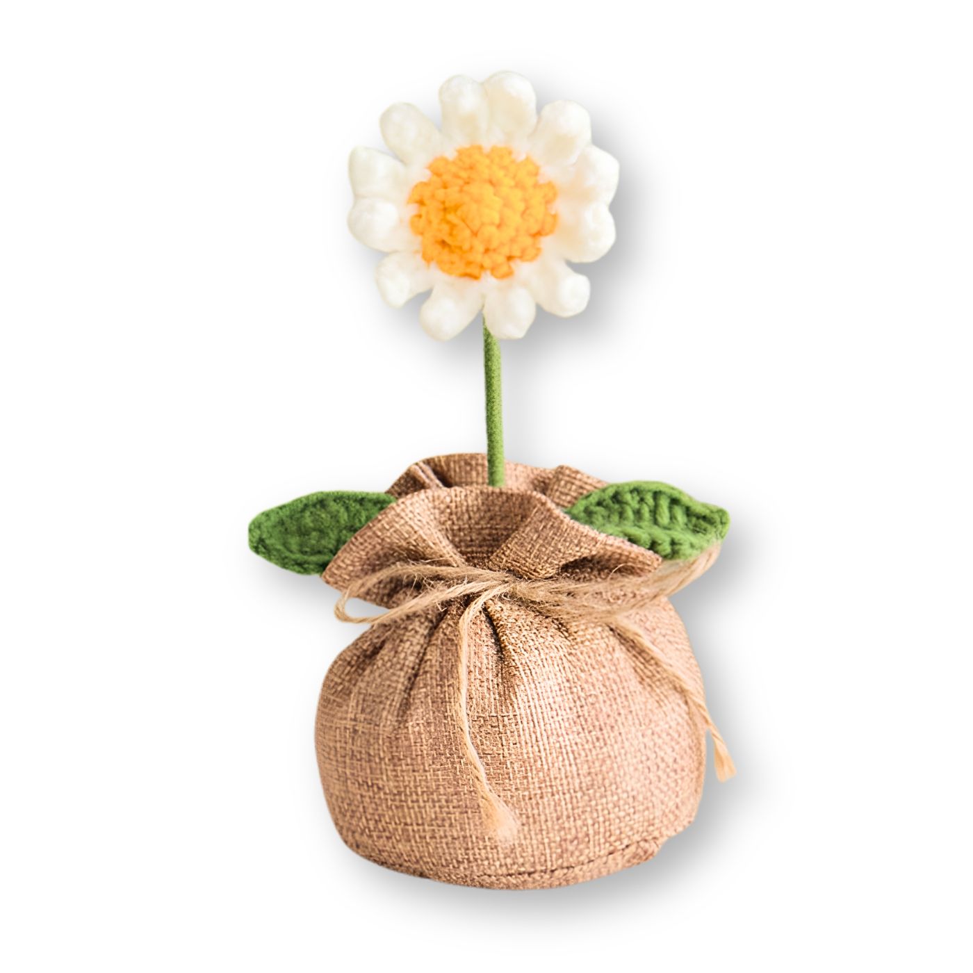 Handmade crochet yellow daisy potted flower