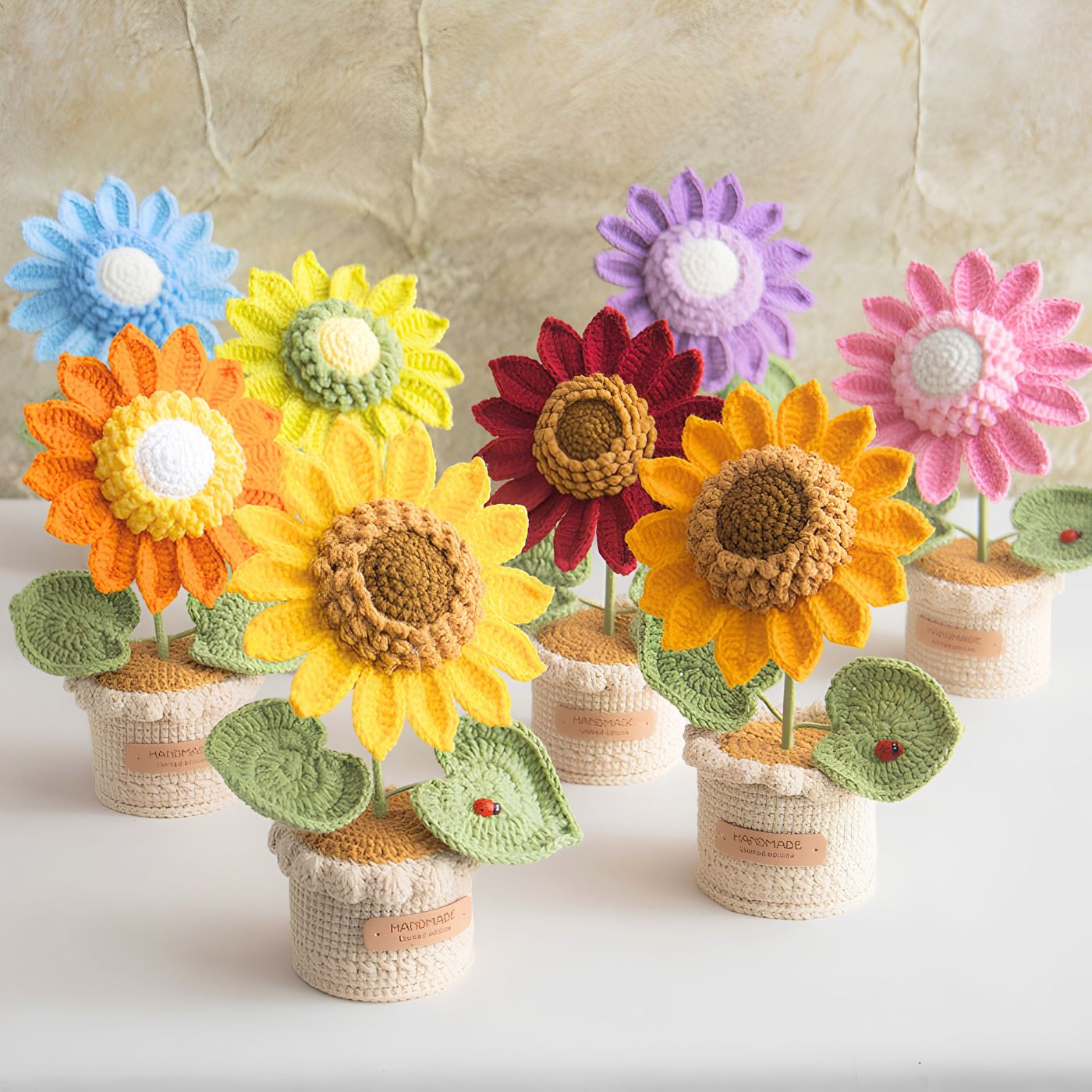 Liffy handmade crochet sunflower planter collection