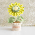 Handmade yarn sunflower planter light green