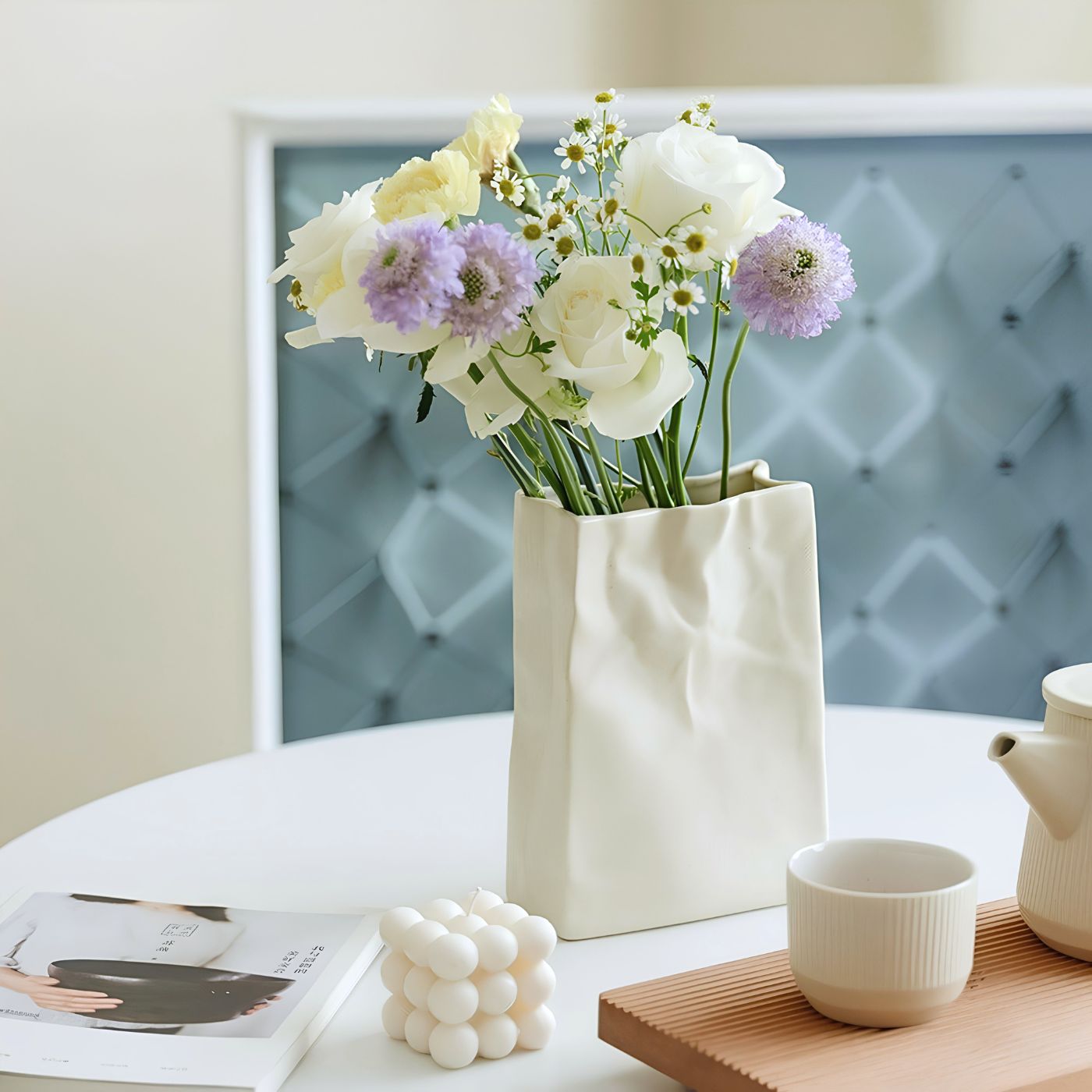 Modern ceramic paper bag vase