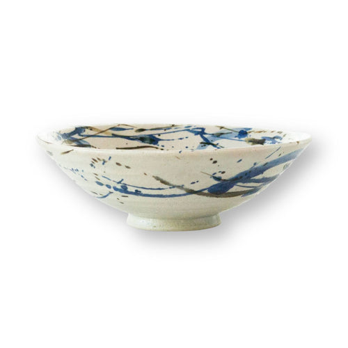Summer matcha tea bowl shallow wide ceramic blue