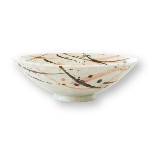 Summer matcha tea bowl shallow wide ceramic red