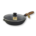 Maysternya cast iron frying pan with wooden handle and glass lid