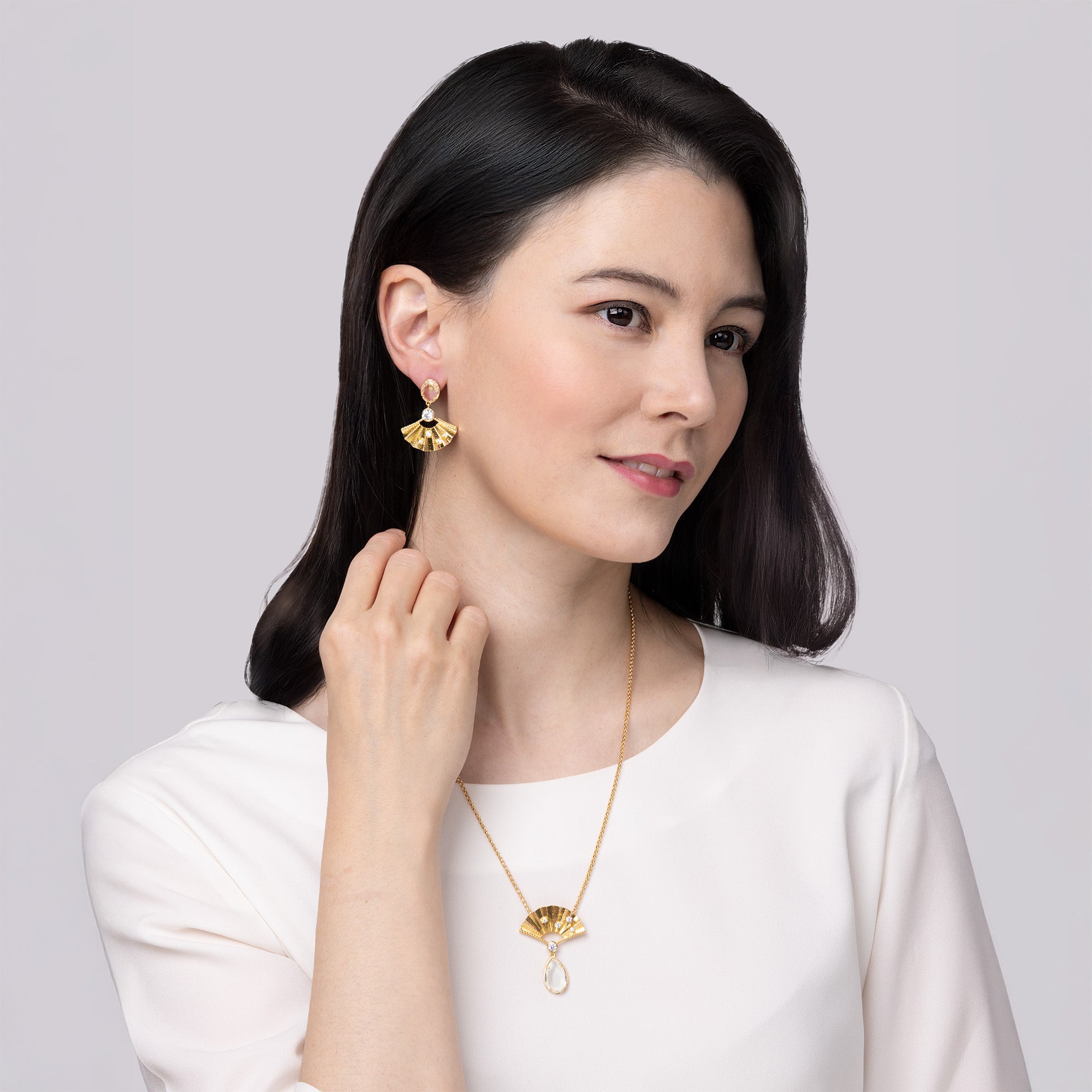 Radiant Fan Necklace and Earrings Set Crystal - Shen Yun Collections