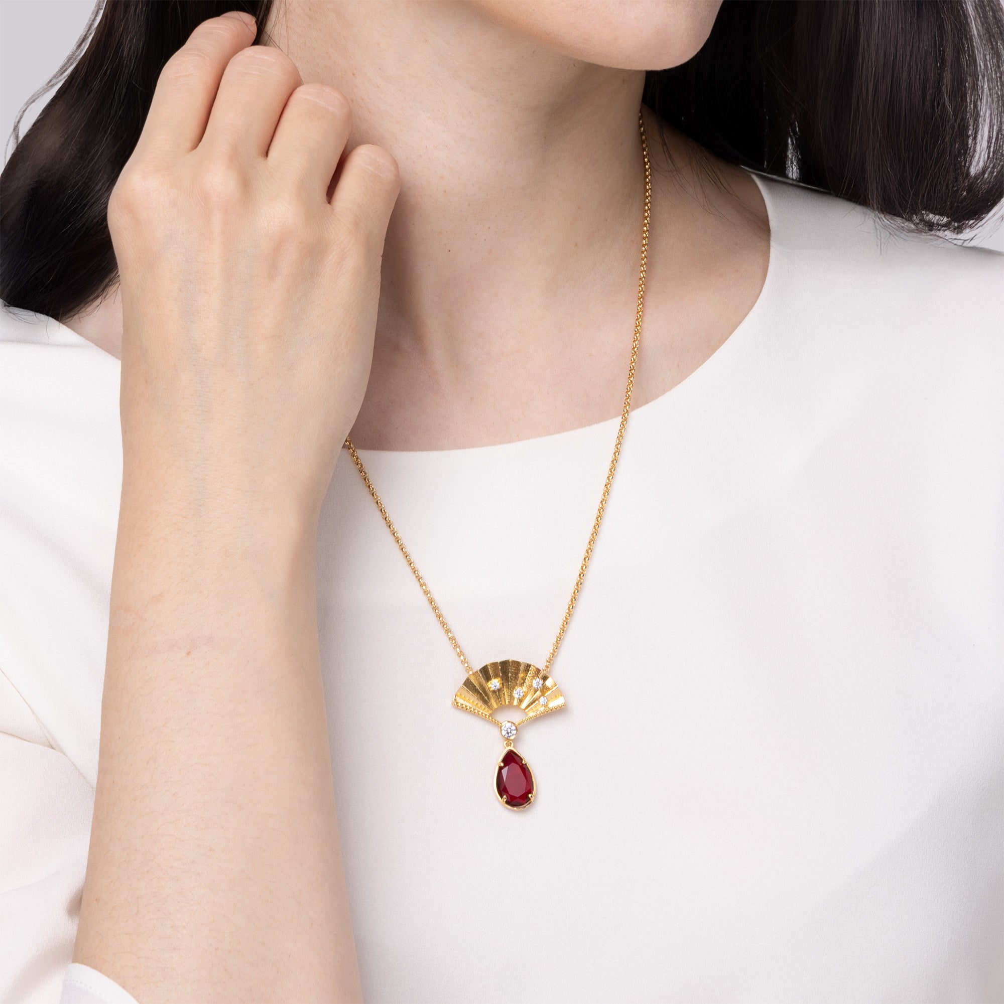 Radiant Fan Necklace Modeling Ruby - Shen Yun Collections