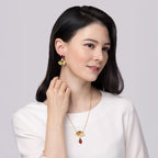 Radiant Fan Necklace and Earrings Set Ruby Modeling - Shen Yun Collections