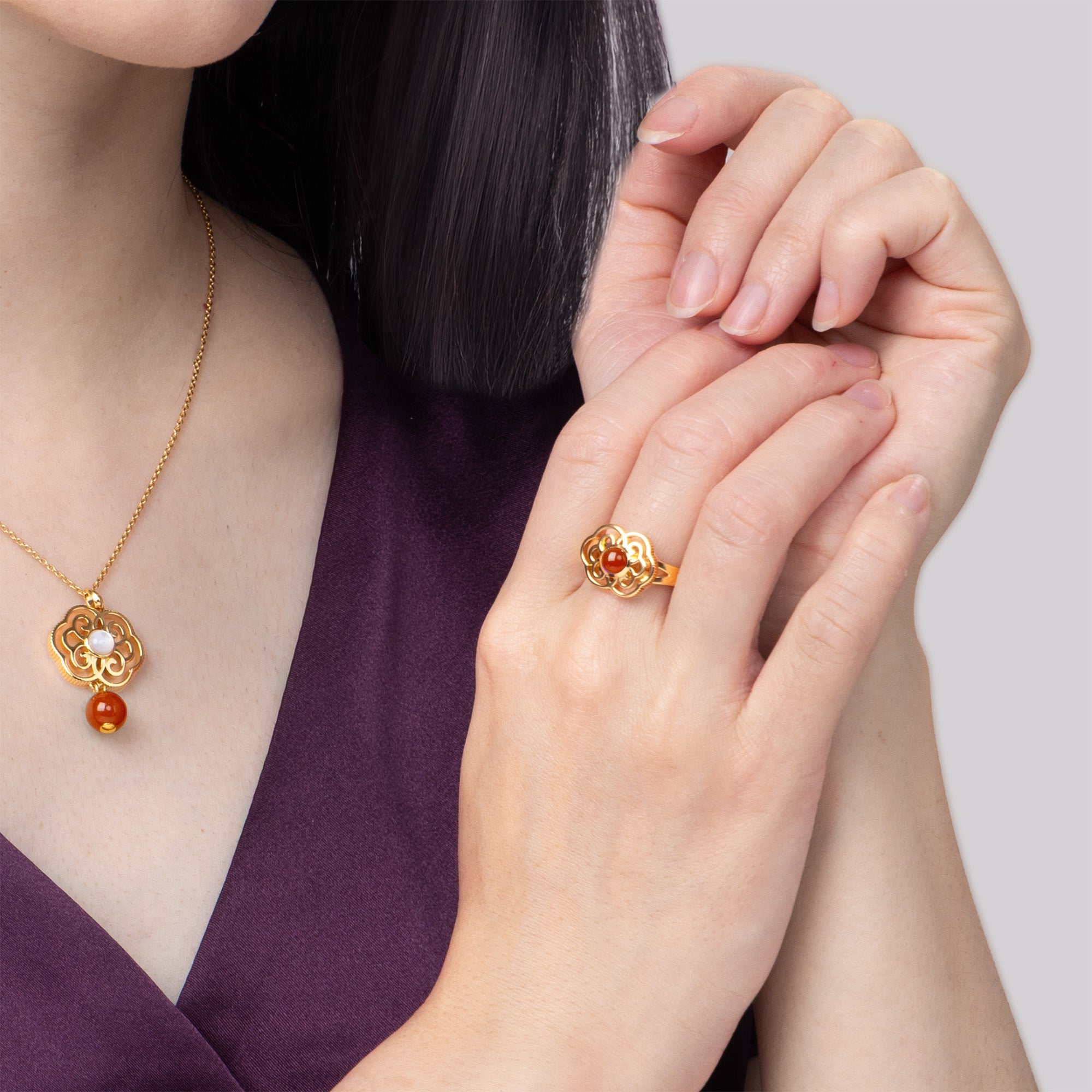 Blissful Ruyi Ring Carnelian Modeling - Shen Yun Collections