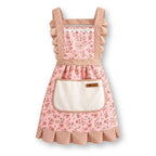 Modarislife pink floral cotton apron with ruffles and front pocket