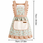 Green floral princess kitchen apron with polka-dot ruffle trim