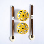Bamboo chopsticks with ceramic onigiri chopstick rests