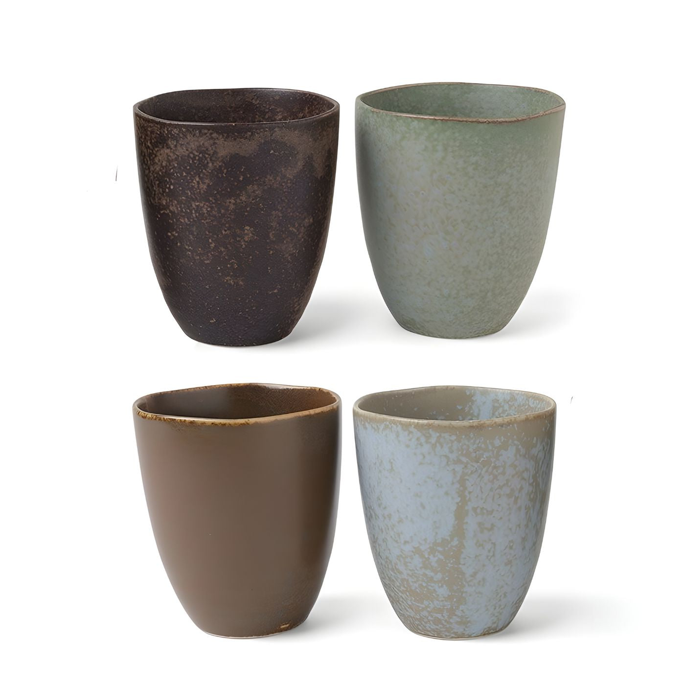 Matte glazed Japanese tea cups with natural color variations
