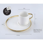 White porcelain cappuccino cup and saucer with gold accents dimensions