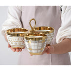 High-fired white porcelain server with titanium gold rim