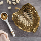 Gold leaf porcelain bowl and spoon gift set  on table