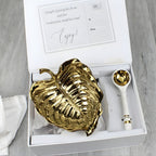 Gold leaf porcelain bowl and spoon gift set  in gift box