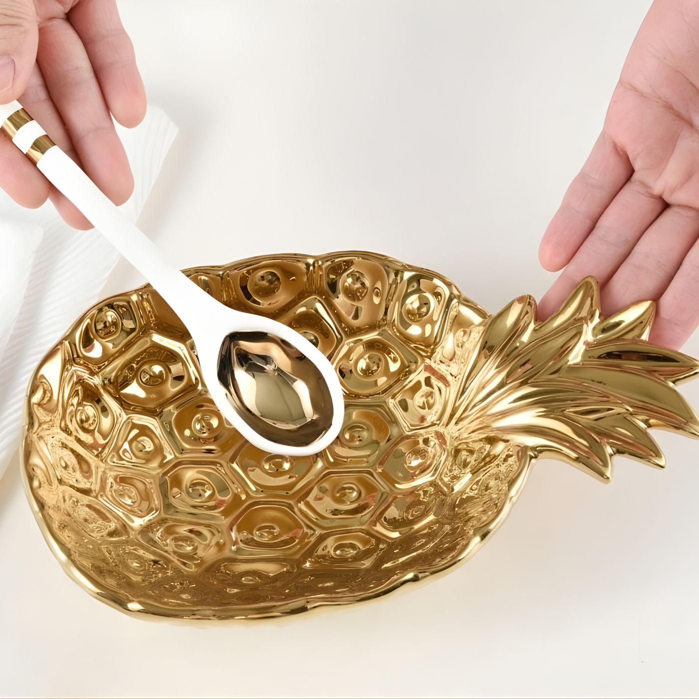 Pineapple shaped gold porcelain serving bowl
