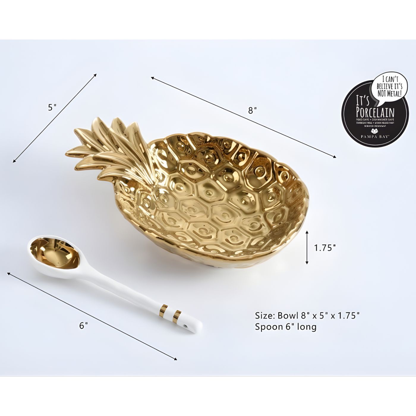 Pineapple shaped gold porcelain serving bowl dimensions