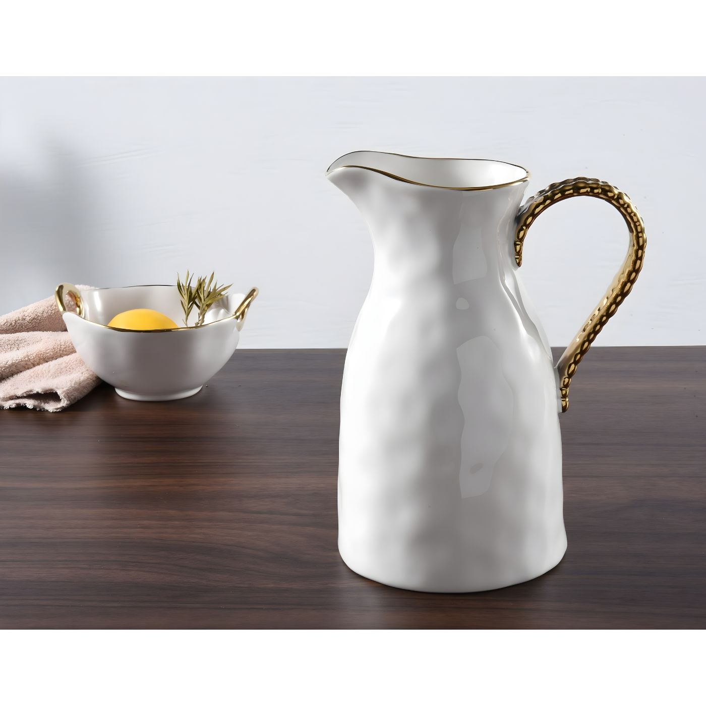 White porcelain water pitcher on dining table