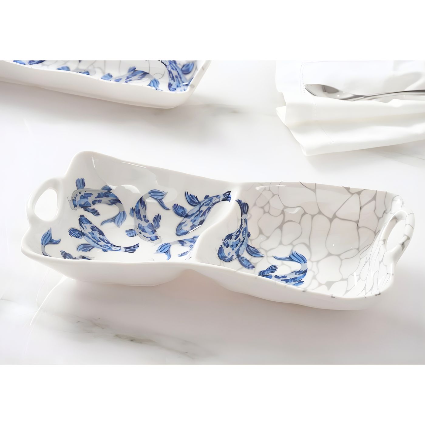 KOI serving platter on dining table