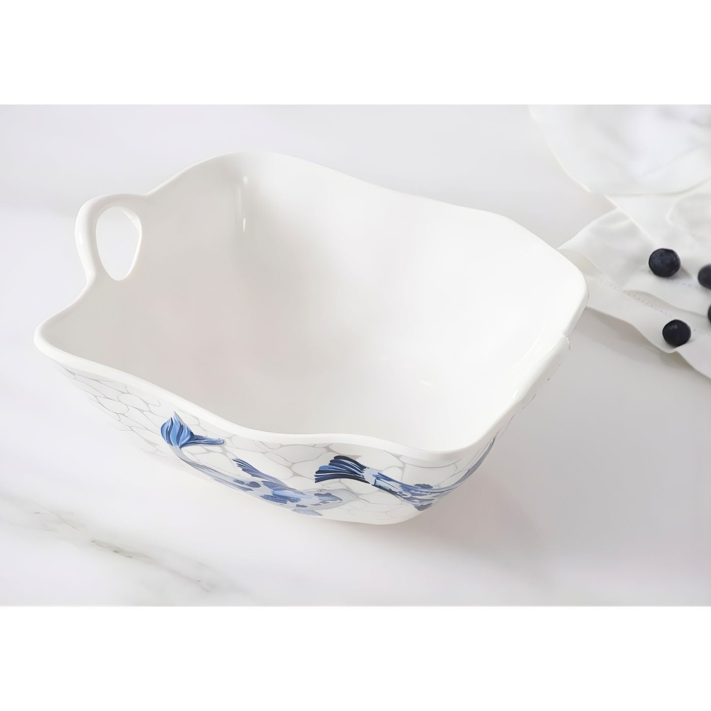 Blue koi melamine large salad bowl top view